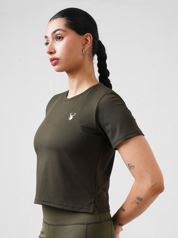 Leera pop Loose Cropped Top in Olive Green